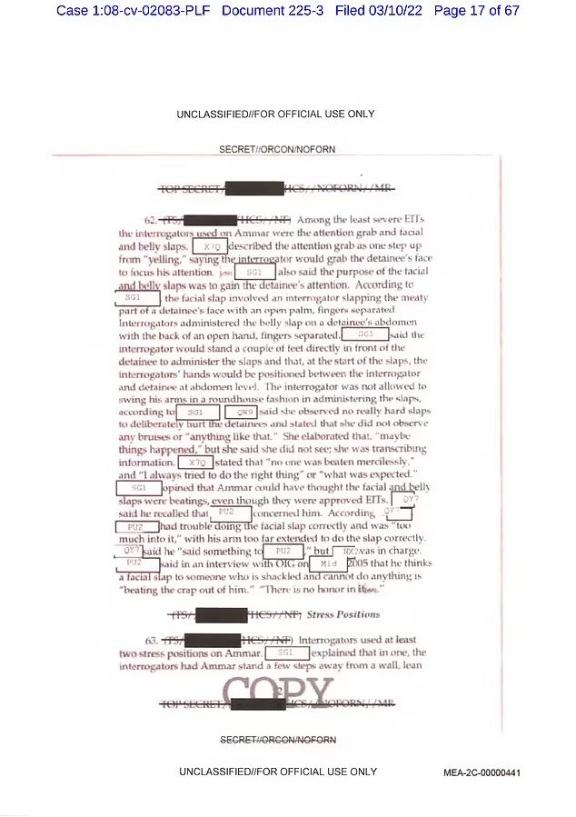 One former trainee told investigators how 'all the interrogation students lined up to "wall" Baluchi so that [the instructor] could certify them on their ability to use the technique,' the previously classified record revealed