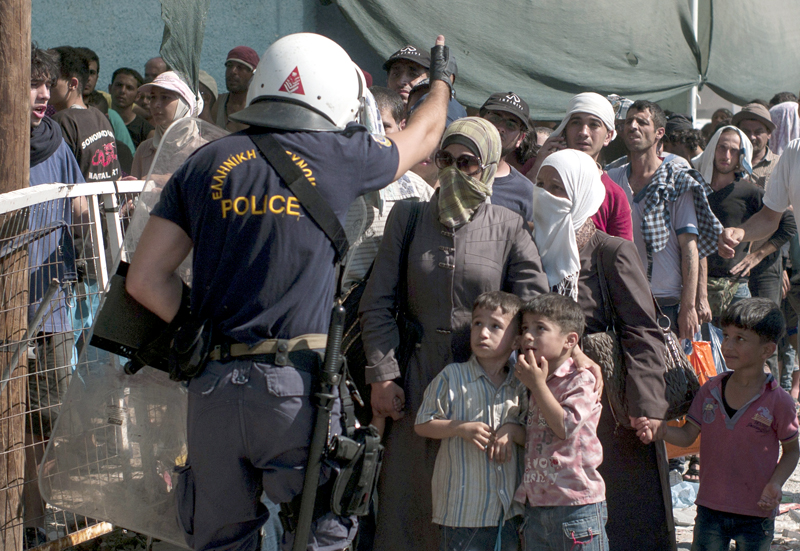 Immigrants at the port of the island of Lesvos, Greece, on Saturday, Sept. 5, 2015. 