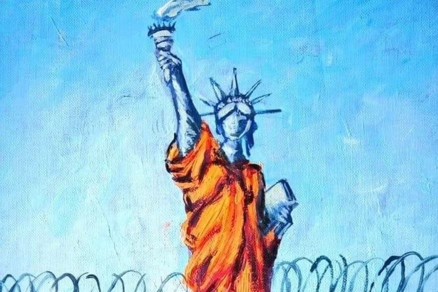 Un dibujo de la Estatua de la Libertad como prisionera de Guant&#xe1;namo, obra de Sabri Al-Qurashi, un excompa&#xf1;ero de prisi&#xf3;n de Mansoor Adayfi